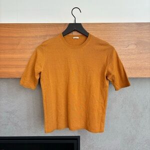 Apuntob Women's Mustard Silk & Cashmere Short Sleeve Sweater,‎ Size S
